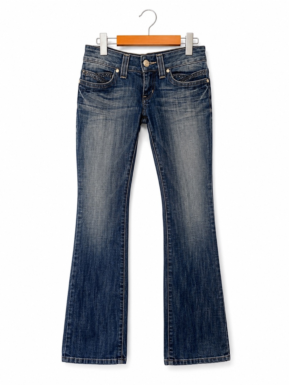 Y2K Guess Premium Rhinestone Bootcut Jeans Low Rise Stretch Denim Size 24